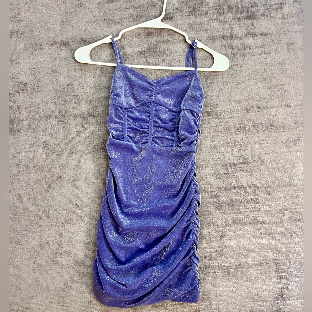 Katie J NYC Girls Purple Sparkle Ruched Velvet Formal Dress
